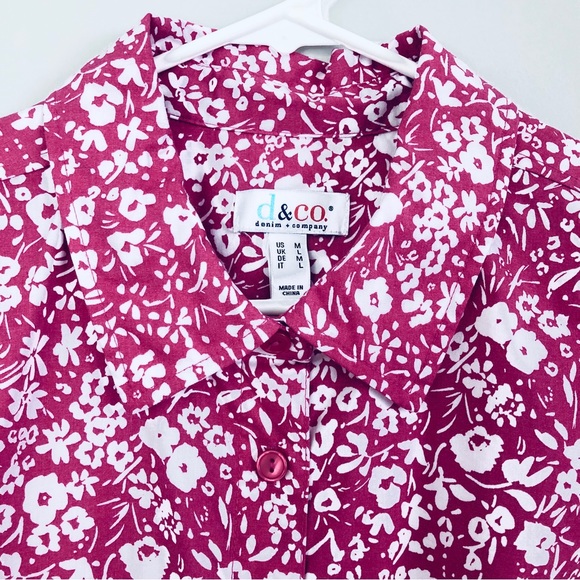 Denim & Co. Printed Button Front Shirt in Magenta Floral, Size M - Picture 5 of 13